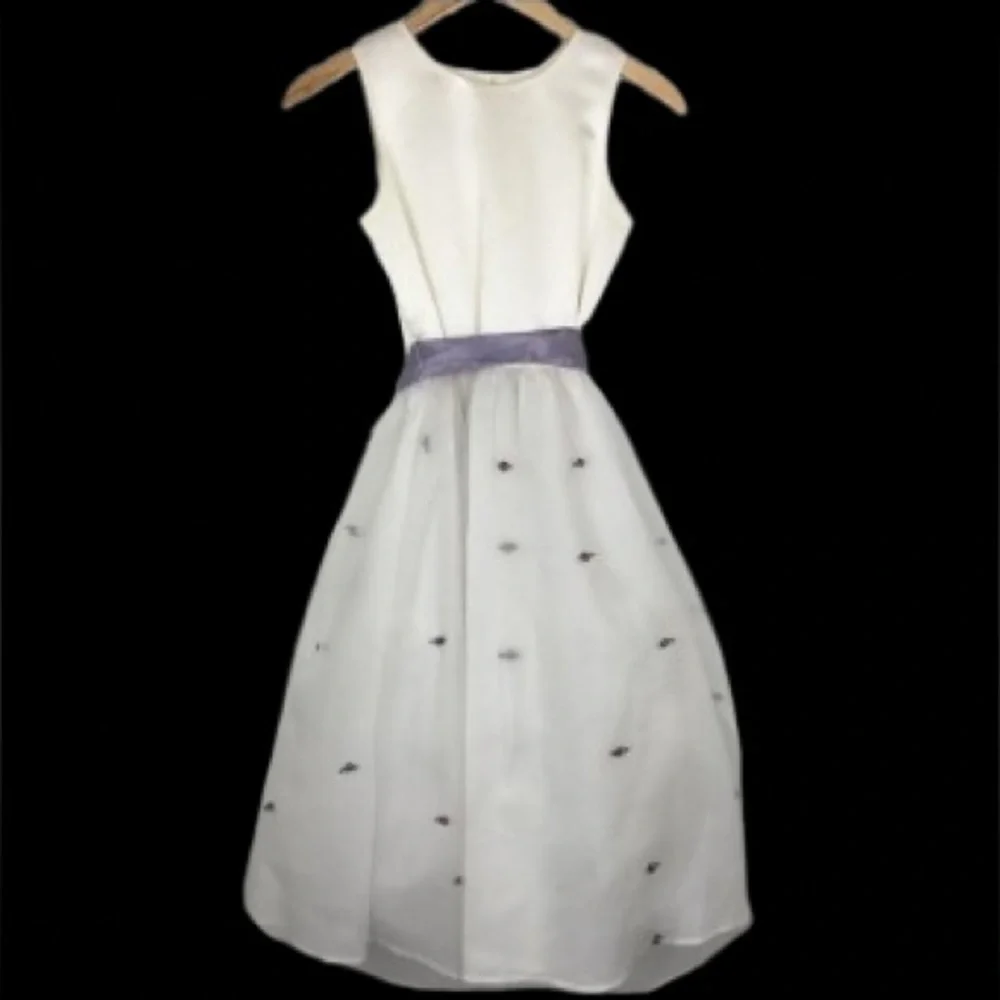 Us Angels The Organza Dress Girls Sz 12 White Purple Satin Floral Wedding Easter